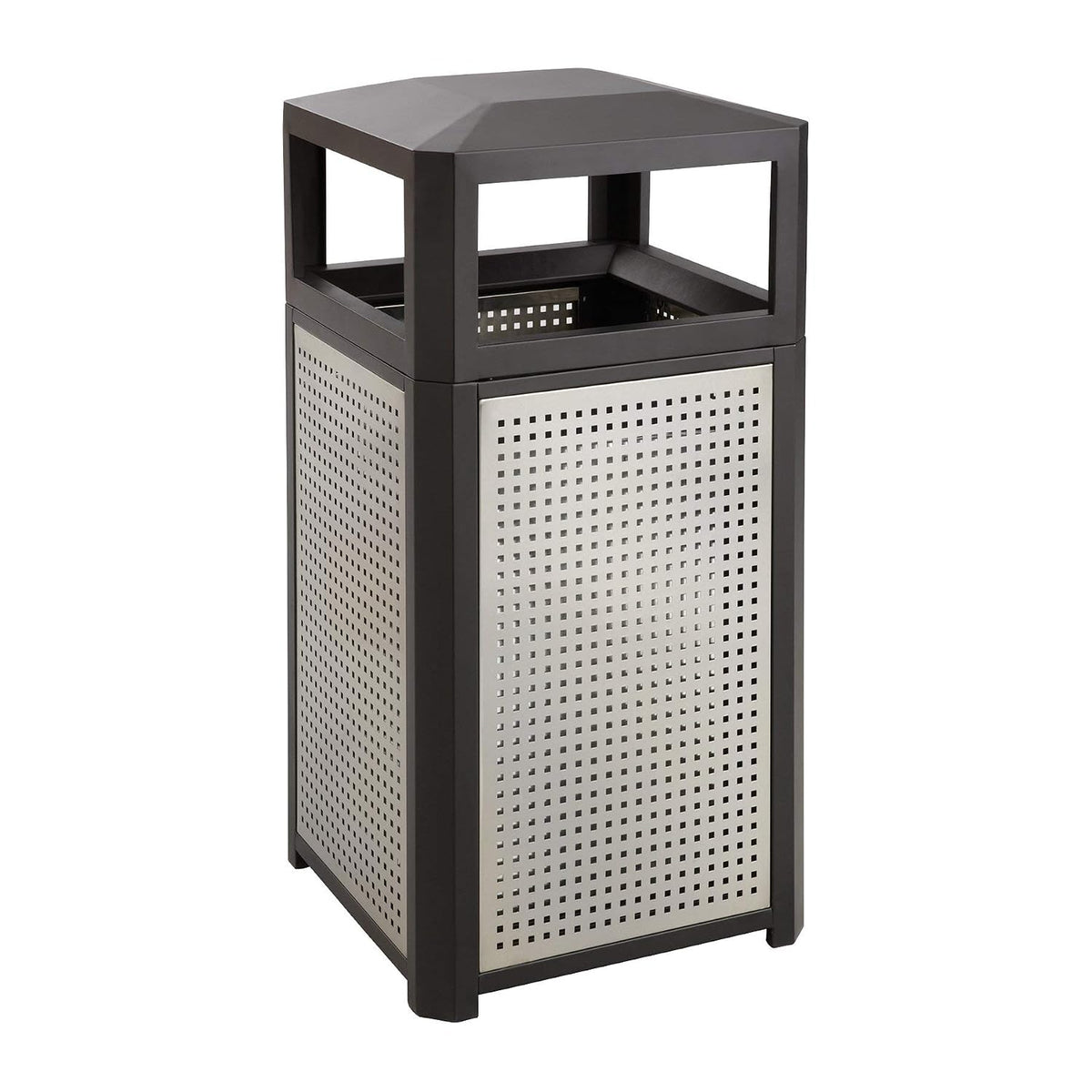 Safco Evos Steel Trash Can, 38 Gallons, Indoor and Outdoor Use, Commercial Garbage Can with Plastic Liner